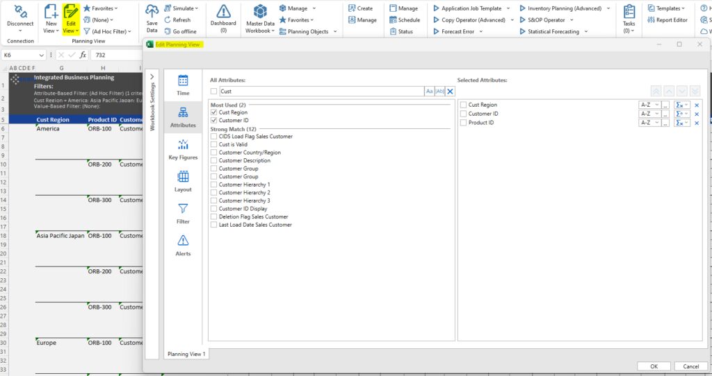 Anpassung der Planungsansicht im Edit View Planungsansichten im Edit View