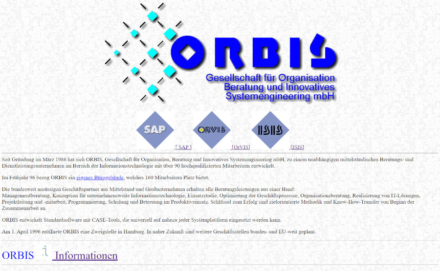Homepage der ORBIS SE früher ORBIS Website früher