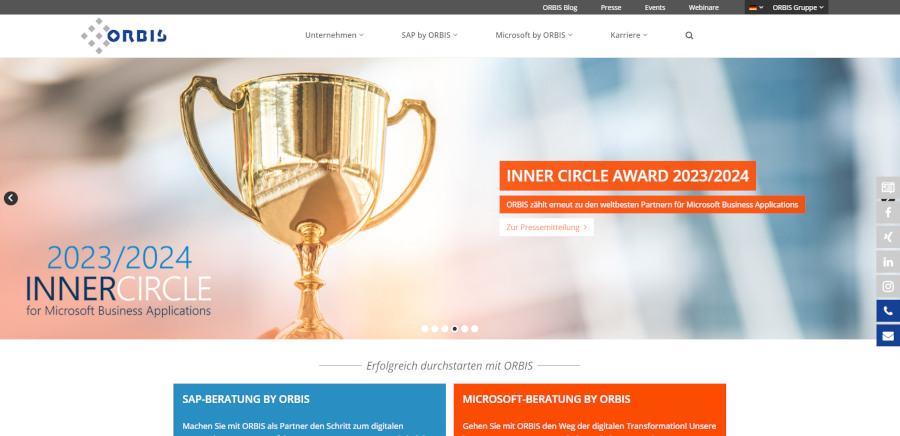 Homepage der ORBIS SE Stand heute ORBIS Website heute