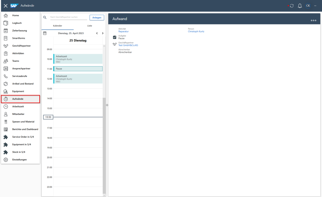 Aufwände in SAP FSM