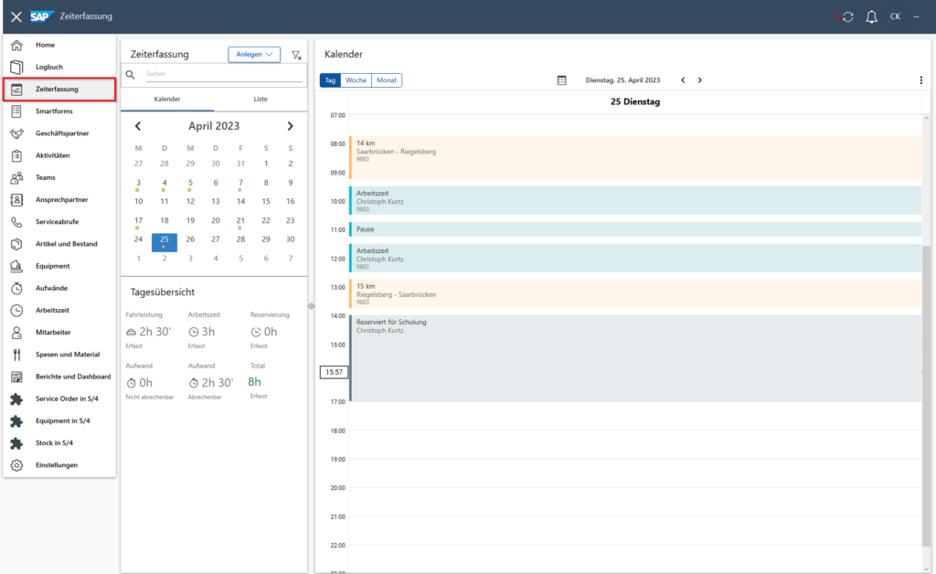 Übersicht Zeiterfassung in SAP FSM