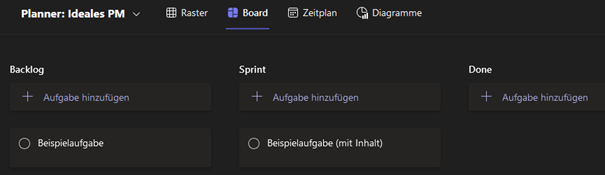 Planner mit vorgefertigten Buckets und Beispielaufgaben Planner mit Buckets und Beispielaufgaben
