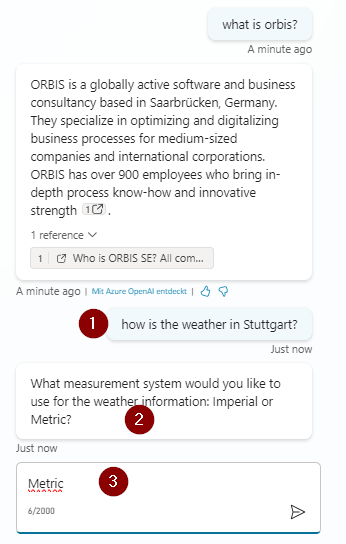 Abfrage vom Wetter in Stuttgart mit dem Microsoft Copilot Studio Abfrage Wetter