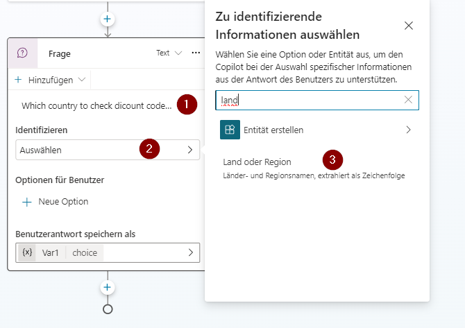 Hinzufügen von Fragen im Copilot Studio Fragen im Copilot Studio