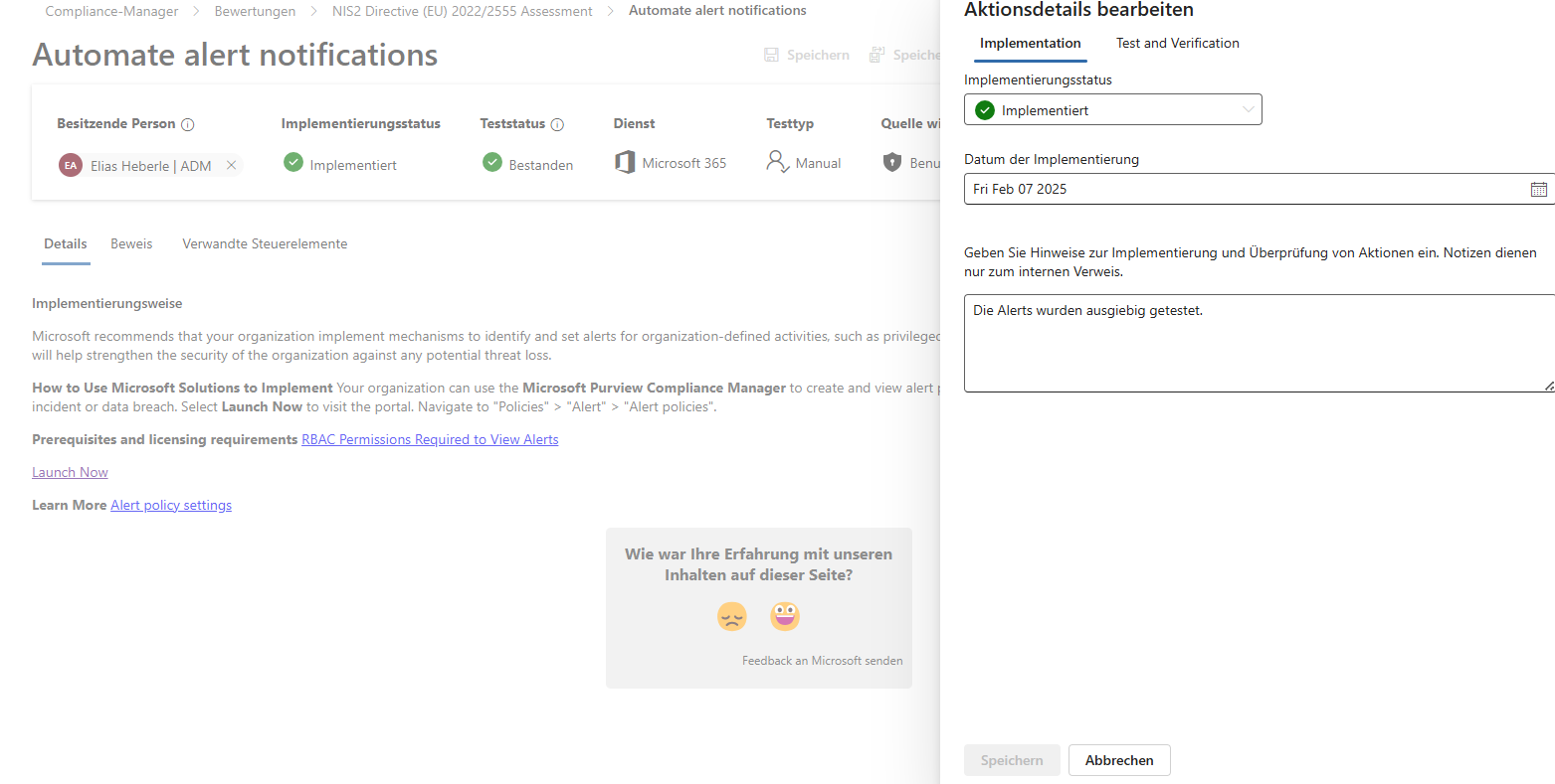 Bearbeitung der Verbesserungsaktion