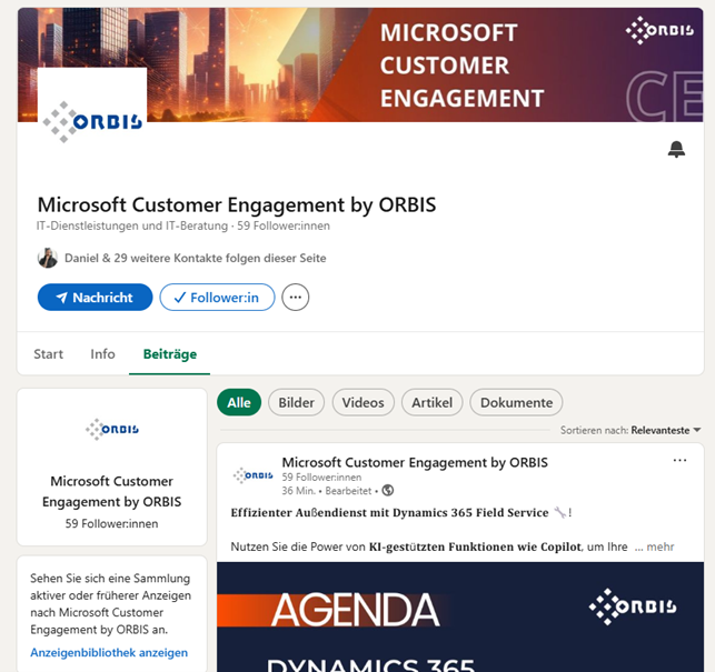 LinkedIn Fokusseite Microsoft Customer Engagement by ORBIS Fokusseite Microsoft CE by ORBIS