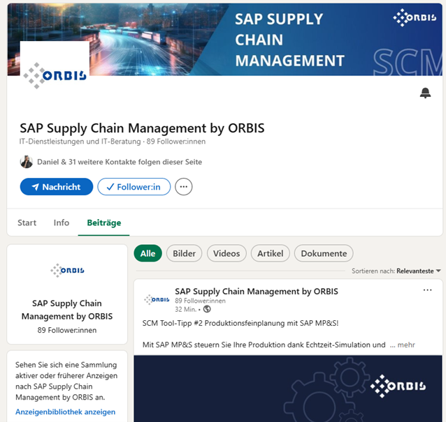 LinkedIn Fokusseite SAP Supply Chain Management by ORBIS Fokusseite SAP SCM by ORBIS