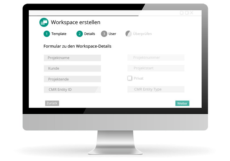 Durch automatische Befüllung mit Standardinhalten einfache Projektanlage mit dem WorkspaceHub Einfache Projektanlage