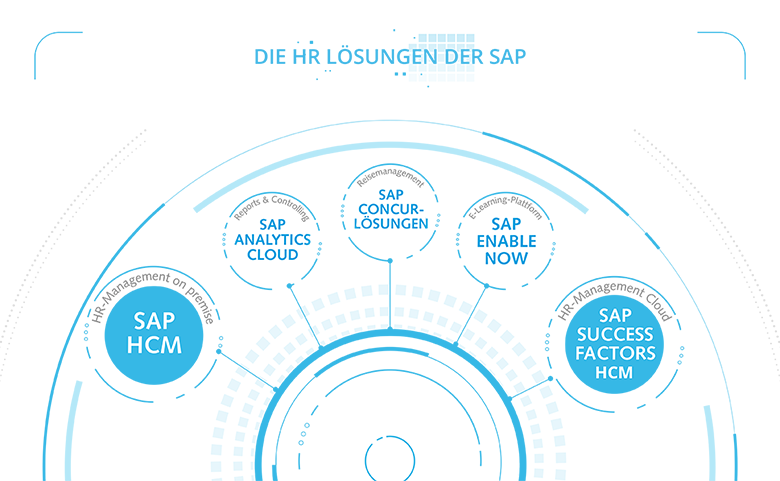 Die Spezialisten der ORBIS decken alle HR-Lösungen aus SAP HCM und SAP SuccessFactors HCM ab. Infografik: Die Spezialisten der ORBIS decken alle HR-Lösungen der SAP ab.